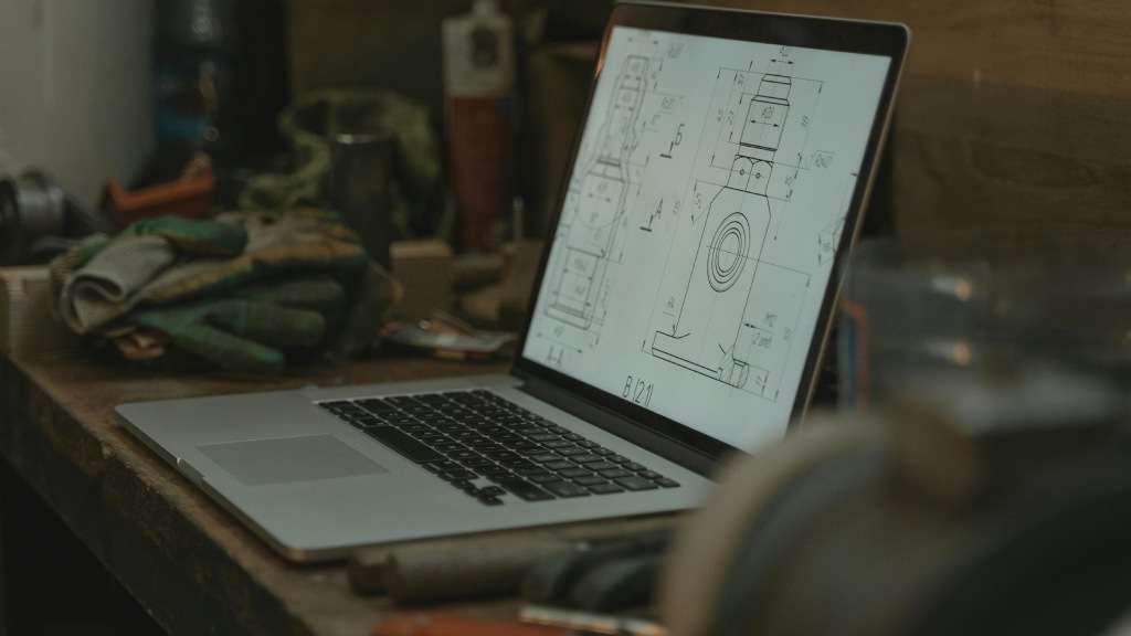 CAD file design drawings on a laptop